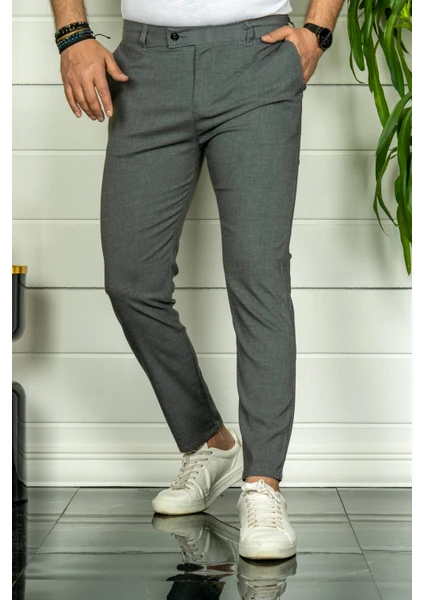 Erkek Füme Slim Fit Çift Düğme Kumaş Pantolon