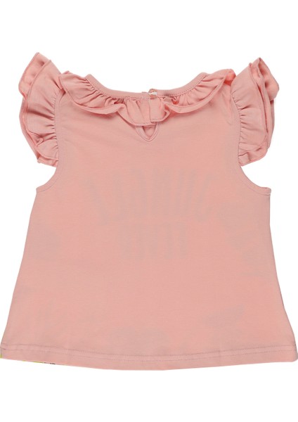 Kız Bebek Kolları ve Yakası Büzgülü T-Shirt