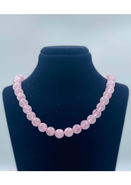 Madagaskar Pembe Kuvars Doğal Taş Kolye 8 mm Küre Kesim