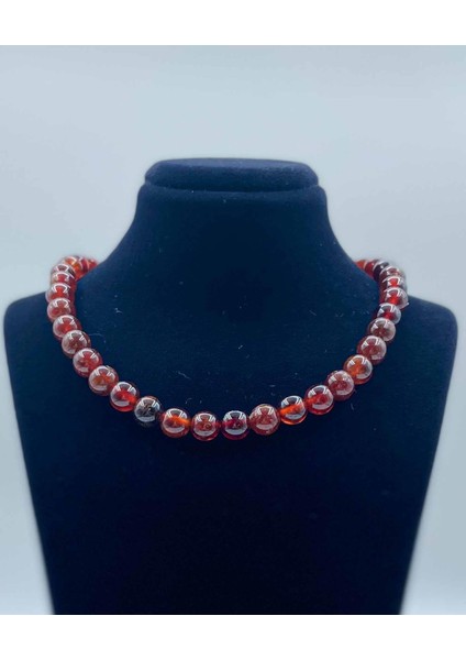 Turuncu Garnet Doğal Taş Kolye 8 mm Küre Kesim