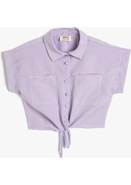 Crop Gömlek Önden Bağlama Detaylı Kısa Kollu Cepli Modal Kumaş