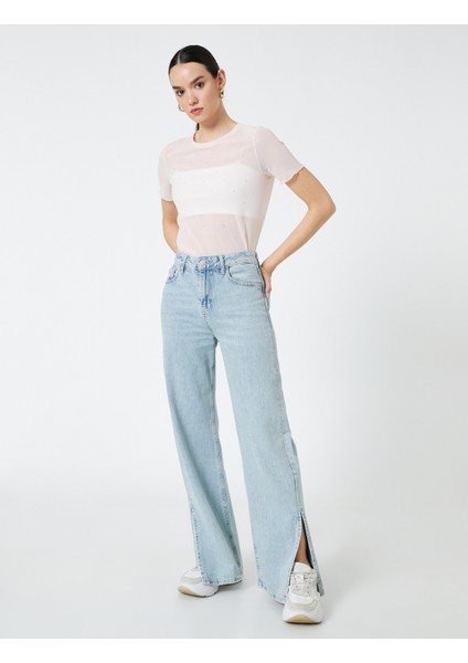 Transparan Tişört Taş Detaylı Kısa Kollu fiyatları