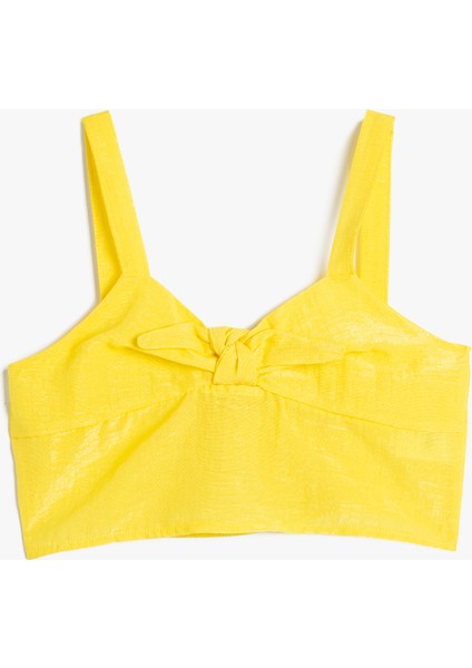 Crop Üst Askılı Dokulu Önden Bağlamalı Parlak