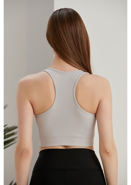 Kadın Crop Fitilli ve Hafif Destekli Kalın Askılı Spor Sütyeni modelleri