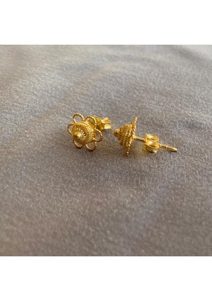 Kadın Gümüş Küpe Telkari Çiçeği Altın Kaplama Gümüş Küpe 1 cm