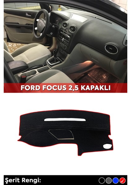 Ford Focus 2,5 Kapaklı (2008-2010) 3D Torpido Kılıfı Panel Koruyucu Göğüs Kaplama - Kırmızı Şerit