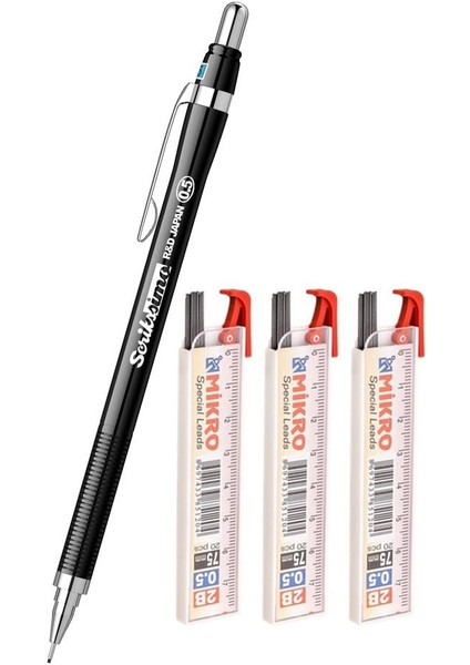 Scrikss Simo R&d Japan Uçlu Kalem Siyah 0.5 1 Adet ve Mikro 0,5 Versatil Kalem Uçu Siyah 3 Paket
