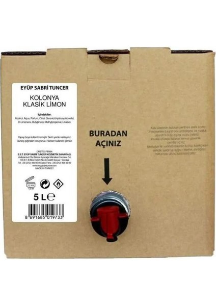 Eyüp Sabri Tuncer Klasik Limon Kolonyası 5 Litre Bag In Box