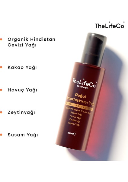 Thelifeco Skinfood Değerli Yağlar Serisi Doğal Bronzlaştırıcı Yağ 150 ml