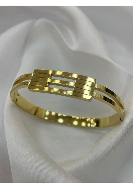 Kaburga Model 14 Ayar Altın Kaplama Çelik Kelepçe Bilezik