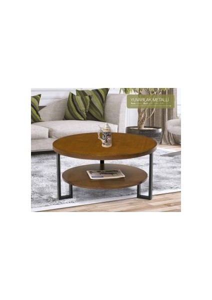 Orta Sehpa Osm Yuvarlak Metalli Model Metal Ayak Parlak Ceviz Lake Boya Demonte El Yapım