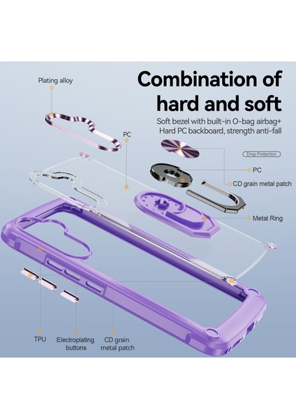 Samsung Galaxy A54 Için 5g Yüzük Kickstand Telefon Kılıfı Alaşım Lens Çerçevesi Pc + Tpu Koruyucu Kapak (Yurt Dışından)