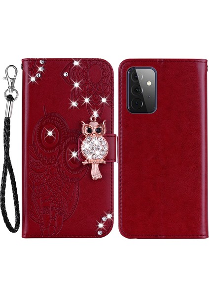 Rhinestone Dekoru Pu Deri Manyetik Toka Çanta Cüzdanı Baykuş Çiçek Baskılı Kabuk Kapağı Samsung Galaxy A33 5g (Yurt Dışından)