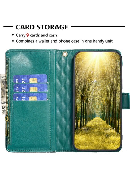 Samsung Galaxy A33 5g Bf Style-15 Için Binfen Renk Anti-Damla Fermuarlı Cep Pu Deri Telefon Kapağı Basılı Eşkenar Dörtgen Desen Mat Flip Case Stand (Yurt Dışından)
