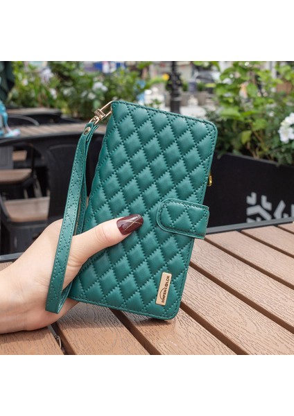 Samsung Galaxy A33 5g Bf Style-15 Için Binfen Renk Anti-Damla Fermuarlı Cep Pu Deri Telefon Kapağı Basılı Eşkenar Dörtgen Desen Mat Flip Case Stand (Yurt Dışından)