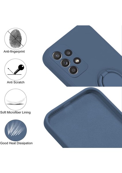 Samsung Galaxy A33 5g Sıvı Sıvı Silikon Telefon Geri Koruyucu Kapak Ring Kickstand ve Lanyard (Yurt Dışından)