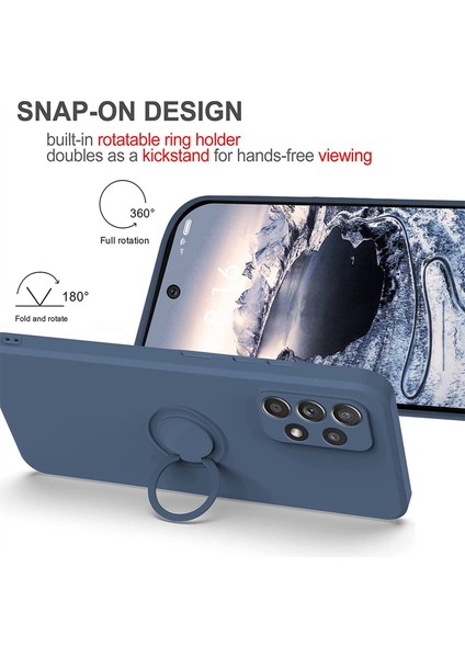 Samsung Galaxy A33 5g Sıvı Sıvı Silikon Telefon Geri Koruyucu Kapak Ring Kickstand ve Lanyard (Yurt Dışından)