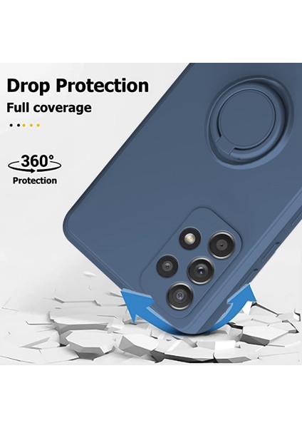 Samsung Galaxy A33 5g Sıvı Sıvı Silikon Telefon Geri Koruyucu Kapak Ring Kickstand ve Lanyard (Yurt Dışından)