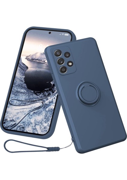 Samsung Galaxy A33 5g Sıvı Sıvı Silikon Telefon Geri Koruyucu Kapak Ring Kickstand ve Lanyard (Yurt Dışından)