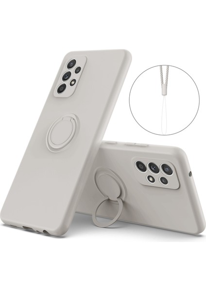 Samsung Galaxy A33 5g Sıvı Sıvı Silikon Telefon Geri Koruyucu Kapak Ring Kickstand ve Lanyard (Yurt Dışından)