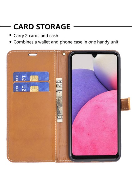 Samsung Galaxy A33 Için 5g Kot Pantolon Ekleme Kontrast Renk Cep Telefonu Kapağı Pu Deri Cüzdan Standı Telefon Kasası Kayış (Yurt Dışından)