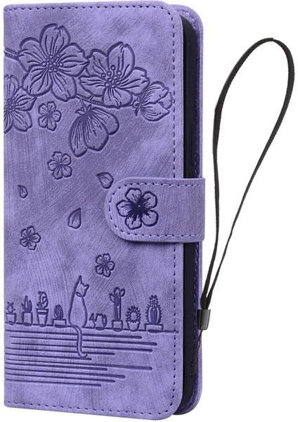 Samsung Galaxy A33 5g Anti-Fall Tam Kaplama Telefon Cüzdan Kılıfı Kiraz Çiçeği Kedi Baskılı Pu Deri Stand Flip Cover Strap ile (Yurt Dışından) fiyatları