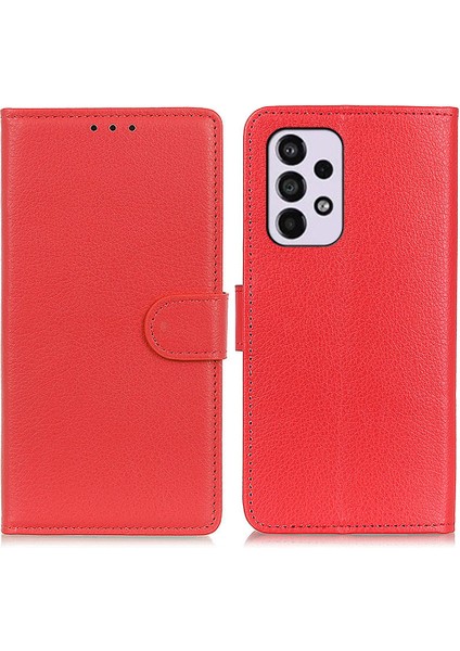Litchi Doku Pu Deri Stand Telefon Kapağı Şok Geçirmez Tpu Samsung Galaxy A33 5g Için Iç Koruyucu Cüzdan Kılıfı (Yurt Dışından)
