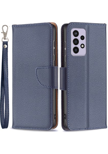 Samsung Galaxy A33 Için 5g 5g Litchi Doku Pu Deri Deri Telefon Kılıfı Cüzdan Düz Renk Anti-Fall Telefon Kapağı Kayış (Yurt Dışından)