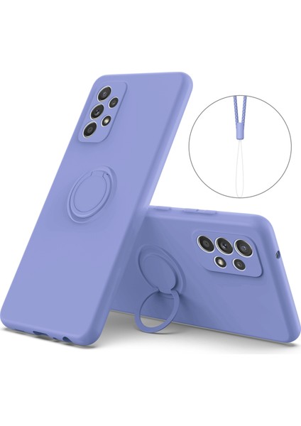 Samsung Galaxy A33 5g Sıvı Sıvı Silikon Telefon Geri Koruyucu Kapak Ring Kickstand ve Lanyard (Yurt Dışından)