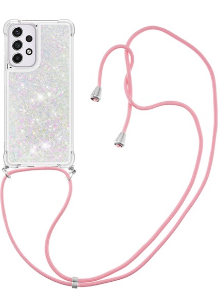Le1-1 Serisi Pırıltılı Sequins Quicksand ve Tpu Kapak Kabuğu Uzun Kordon Damla Geçirmez Telefon Koruyucu Kasa Samsung Galaxy A33 5g (Yurt Dışından)