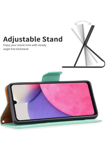 Samsung Galaxy A33 Için 5g 5g Litchi Doku Pu Deri Deri Telefon Kılıfı Cüzdan Düz Renk Anti-Fall Telefon Kapağı Kayış (Yurt Dışından)