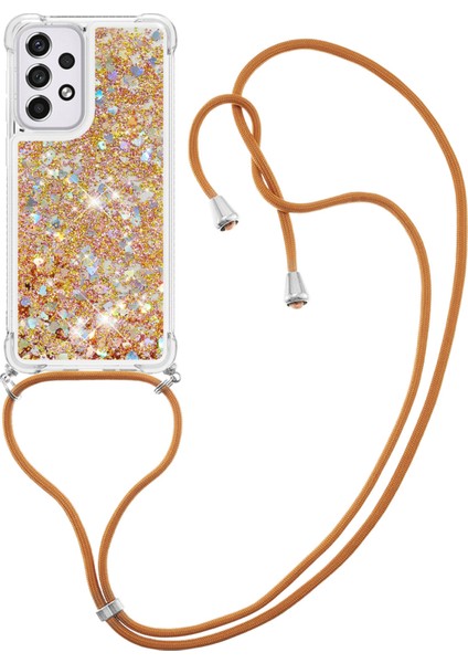 Le1-1 Serisi Pırıltılı Sequins Quicksand ve Tpu Kapak Kabuğu Uzun Kordon Damla Geçirmez Telefon Koruyucu Kasa Samsung Galaxy A33 5g (Yurt Dışından)
