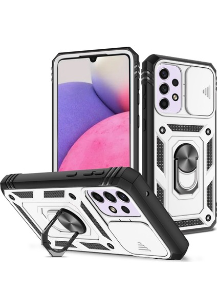 Samsung Galaxy A33 5g Kickstand Card Tutucu Telefon Kılıfı Kılıfı Hibrit Yumuşak Tpu Sert Pc Seri Slayt Kameralı Kamera Kapağı (Yurt Dışından)