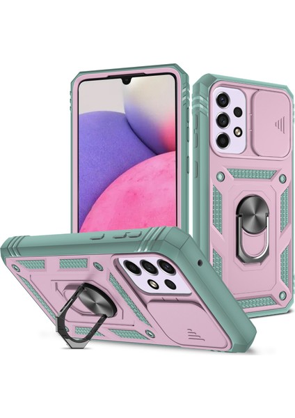 Samsung Galaxy A33 5g Kickstand Card Tutucu Telefon Kılıfı Kılıfı Hibrit Yumuşak Tpu Sert Pc Seri Slayt Kameralı Kamera Kapağı (Yurt Dışından)