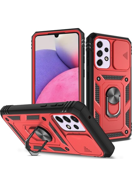 Samsung Galaxy A33 5g Kickstand Card Tutucu Telefon Kılıfı Kılıfı Hibrit Yumuşak Tpu Sert Pc Seri Slayt Kameralı Kamera Kapağı (Yurt Dışından)