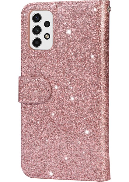Samsung Galaxy A33 Için 5g Glittery Pu Deri Kılıf Stand Cüzdan Tasarımı Zipper Cep Telefonu Kabuğu Kayışlı (Yurt Dışından)