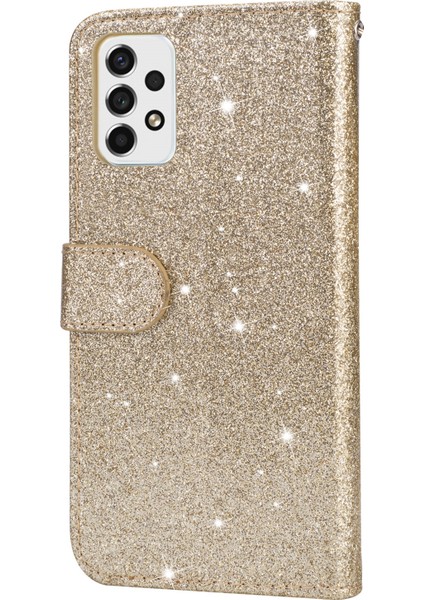 Samsung Galaxy A33 Için 5g Glittery Pu Deri Kılıf Stand Cüzdan Tasarımı Zipper Cep Telefonu Kabuğu Kayışlı (Yurt Dışından)