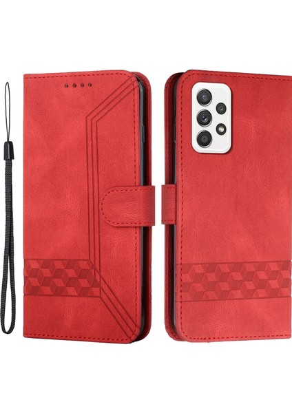Samsung Galaxy A33 5g Akıllı Telefon Kılıfı Stand Stand Cüzdan Özellik Anti-Çizelge Rhombus ve Hatlar Deri Telefon Kabası (Yurt Dışından)