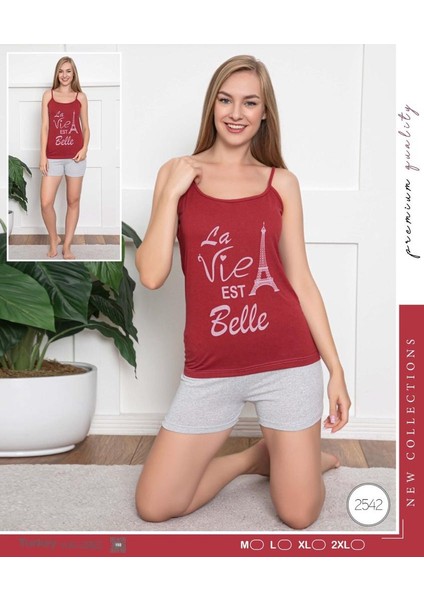 Yazı Desenli Ip Askılı Atlet Şort Süprem Kadın Pijama Takımı
