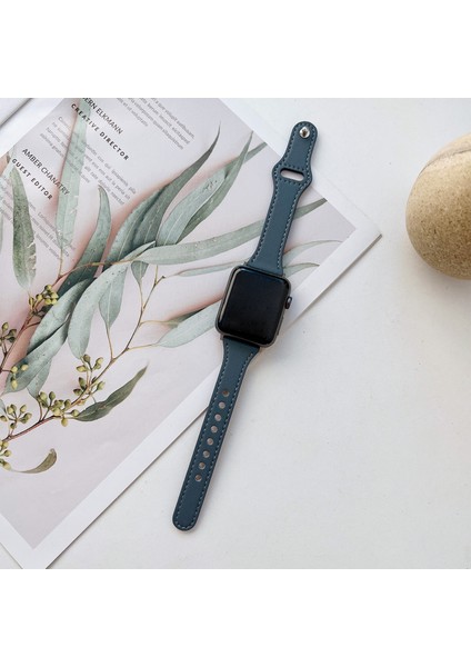 Düz Doku Deri Kayış Için Apple Watch 7 45MM/44MM/42MM (Yurt Dışından)