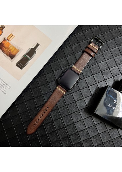 Tek Renkli Deri Kayış Için Apple Watch 7 45MM/44MM/42MM (Yurt Dışından)