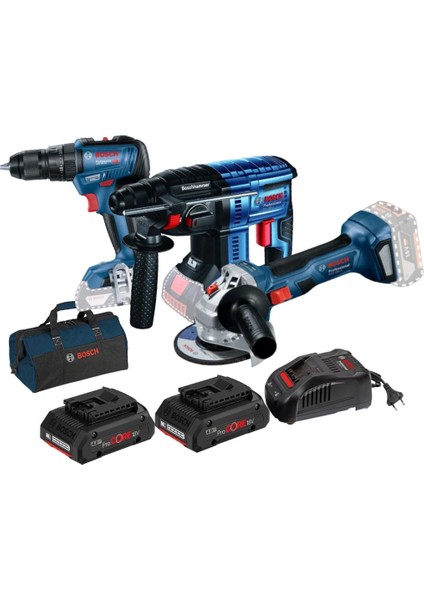 Gbh 180-LI + Gsr 180-LI + Gws 180-LI 2X4,0AH +Gal 18-40 Şarj Cihazı + Bosch Bez Takım Alet Çantası Africa Bag