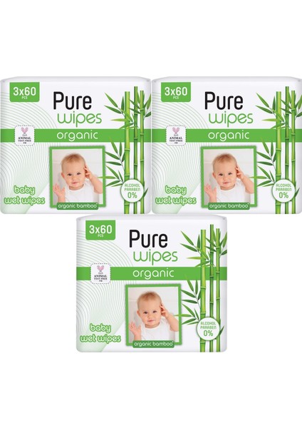 Wipes Islak Havlu Mendil 60 Yaprak Organic Bambu (9 Lu Set) 540 Yaprak (3pk*3)