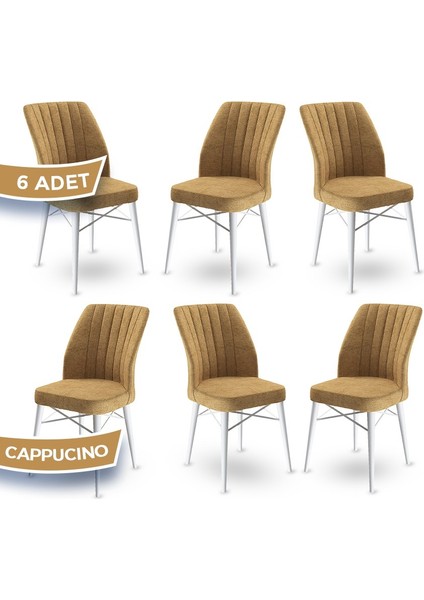 Concept Flex Serisi, Üst Kalite Mutfak Sandalyesi Gürgen Beyaz Ahşap Ayak 6 Adet Sandalye