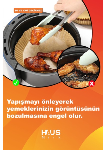 HAUSMARK Airfryer Pişirme Kağıdı 60 Adet 16CM Kare Yağsız Hava Fritözü Yağlı Air Fryer Kagit Philips Tefal Mi