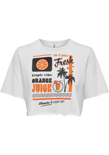 Oversize Crop T-Shirt - Kısa Kol, Yuvarlak Yaka, Günlük Kullanım