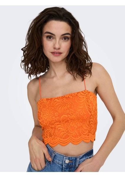 Kadın Dantelli İnce Askılı Crop Büstiyer - Minimalist Yazlık