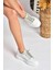 P602001709 Beyaz Taşlı Bağcıklı Kadın Spor Ayakkabı Sneakers 5