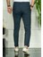 Erkek Lacivert Slim Fit Çizgili Kumaş Pantolon 3