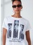 Bisiklet Yaka Baskılı Beyaz Kadın T-Shirt GADA 1